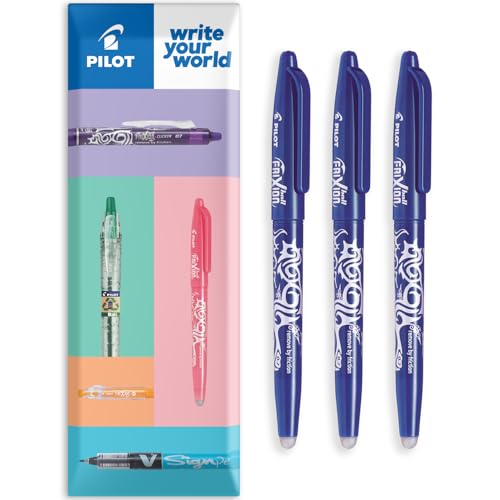 PILOT Frixion Heat/Friction Erasable Rollerball Pen FR7 - Medium Line 0.7mm Tip Nib - Pillow Pack of 3 (Blue) - color: Blue