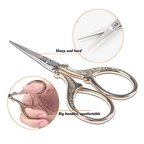 Embroidery Scissors with Leather Cover 3.6 inch Sewing Craft Sharp - color: Gold