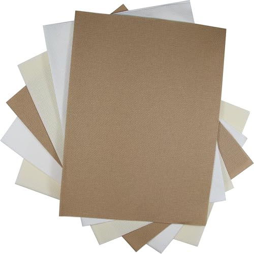 KCS 6 pc of 12" x 18"(30cmx45cm) 14CT Counted Cotton Aida Cloth Cross Stitch Fabric (White+Cream+Khaki) - color: White+cream+khaki