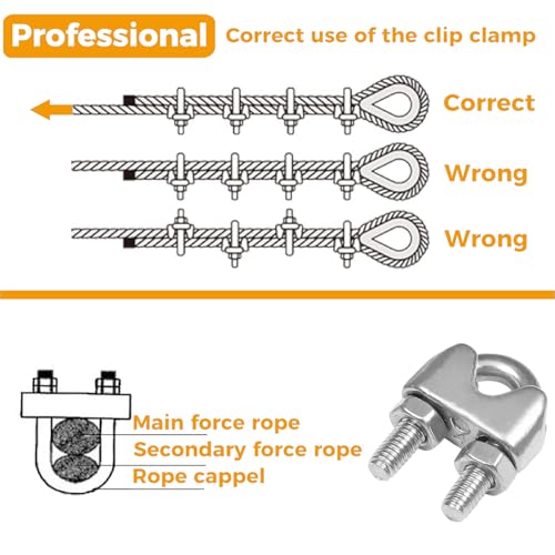 12Pcs 3/16'' M5 Wire Rope Clamps 10Pcs M5 Wire Rope Thimble - size: M5 - 3/16”