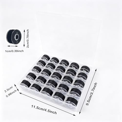 25pcs Black Sewing Thread with Storage Box and Spool Prewound Bobbins Polyester Thread for Hand Machine Sewing Embroidery - color: black