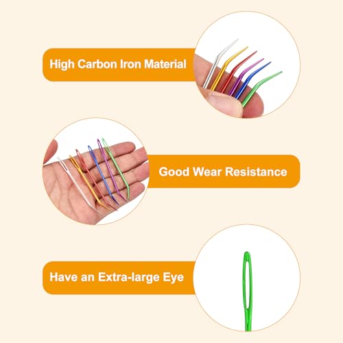 uxcell 8 Pcs Yarn Needle Kit, 2.76 Inch Tapestry Needles Bent High Carbon Iron Large Eye Sewing Darning Needles Hand Sewing Needles with Storage for Hand Sewing Art Crafts, Green - color: Green