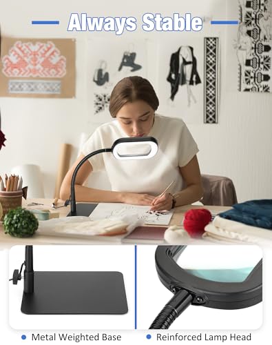 12X Magnifying Glass with Light and Stand, Rectangular Glass Lens - color: Black