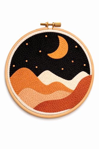 CELCRAFTIQUE Punch Needle Kits for Adults Beginner, Tool with Punch Needle Fabric, Hoops, Yarns and Sewing Needles (Night Desert) - color: Night Desert
