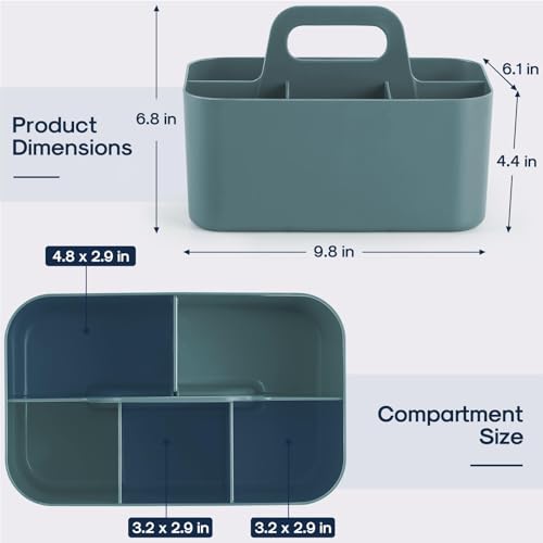 Multiuse Caddy Organizer with Handle, Portable Divided Plastic Tote Bin - Art Craft, Stationary Pen Marker Crayons, Makeup Hair Supplies Storage - Bathroom, Classroom, Dorm, Office, Desk Holder - Cyan - color: Cyan