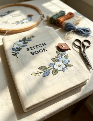Roofo Embroidery Stitch Book Kit for Beginners, DIY Hand Sewing Embroidery Book 8×6" Starter Set for Adults Cross Stitch Kits with Colors Threads and Tools&Video Tutorials