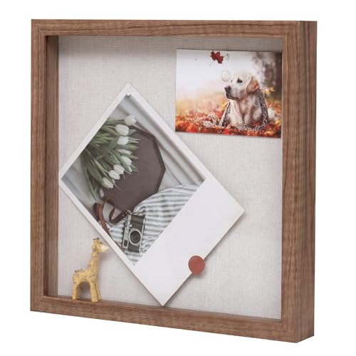 Muzilife 12x12 Shadow Box Picture Frame with Linen Board - Deep Wood & Glass Display Rustic Case Ready to Hang Memorabilia, Pins, Awards, Medals, Wedding, Tickets, and Photos, Carbonized Large - color: Brown, size: 12x12