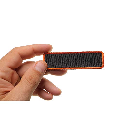 Blank Name Tag Patch Orange Border - By Ivamis Trading - 3.5x1 inch - Twill Fabric - Paper Backing - Embroidered and Laser Cut Borders (P4833) - color: Black,Orange, size: Small 3.5x1 inch