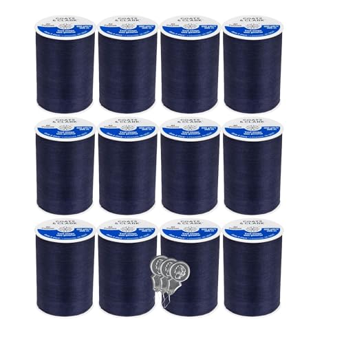 Coats & Clark Dual Duty All Purpose Sewing Thread 230A 400 Yards Each Spool 12 Pack Bundle with Bella's Crafts Needle Threaders (Navy) - color: Navy