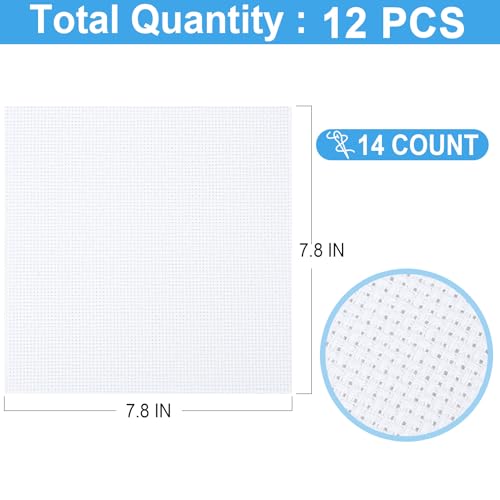 12 PCS Cross Stitch Aida Fabric 14 Count, 7.8 by 7.8 Inch, Classic Reserve Cross Stitch Aida Cloth for Home DIY Embroidery Decoration, White - color: White, size: 14 CT 7.8 x 7.8In(12 PCS)