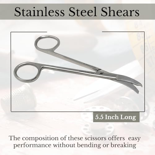 Small Scissors all Purpose, Sharp Mini Detail Craft Shears with Precision Angled One Hook Tip Design, Ideal for Thread Cutting, Sewing, Knitting, Embroidery, Stainless Steel Snips (Silver - 5.5") - color: Silver - 5.5"