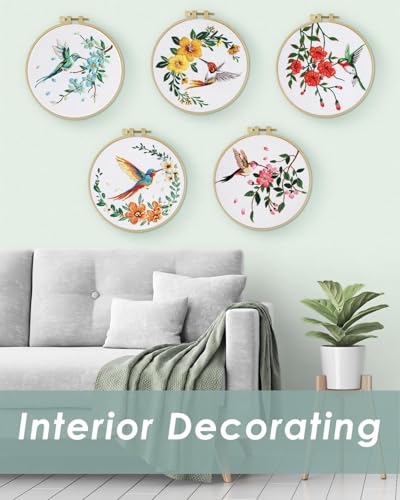 ERKOON 5 Sets Embroidery Kit for Beginners Adult Hummingbird Cross Stitch - color: Hummingbird
