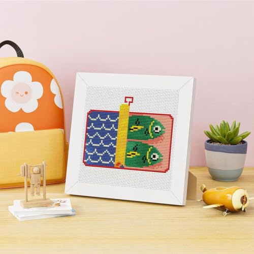Canned Fish Stamped Cross Stitch Kits for Adults Beginners with Frame - color: Sardine