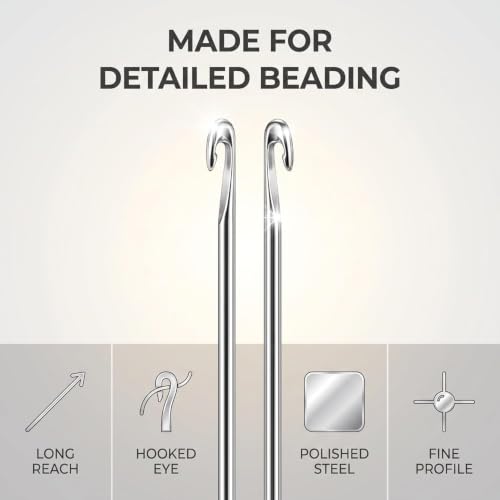2 Pcs Metal Beading Needles Bead Crochet Hooks Beaded Needles Steel Wood Bead Needle Threader Jewelry Making Tools Beading Needles