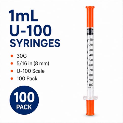 U-100 1 ml/cc 30g 5/16 inch Seringe, Individual,100 Pack - size: 1ml-30G-5/16-100-Orange