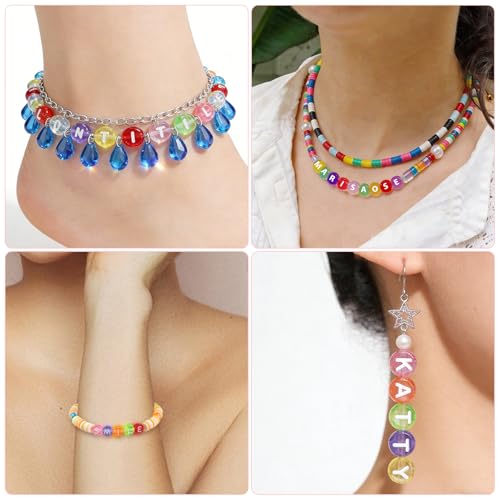 SUTOUG 1000PCS Colourful Clear Letter Beads, 4x7mm Round Alphabet Beads - color: T-Colorful