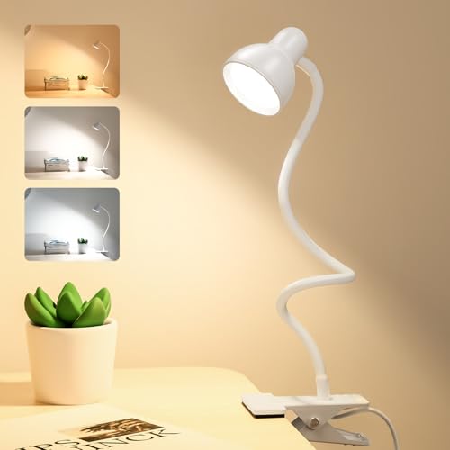 Clip on Lamp USB Reading Light, 3 Color Modes, White - color: White