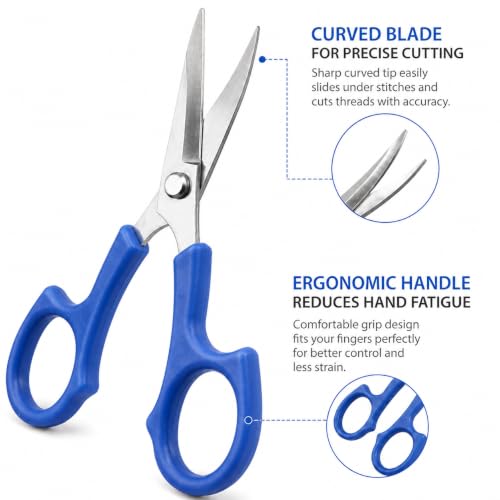 CampTek Seam Ripper & Thread Remover Kit - Professional Ergonomic Stitch Cutter Tools for Quilting, Leather, Denim, Cross Stitch | Sewing Supplies with Patch Remover, Durable Sewing Kit Tools (Blue) - color: Royal Blue