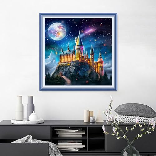 Findvoor Stamped Cross Stitch Kits for Beginners Full Range of Cross Stitching Embroidery Pattern for Adults, 11CT DIY Needlepoint Embroidery Starter Kits-Moon Castle 17.7x17.7 inch - color: StampedKits 27