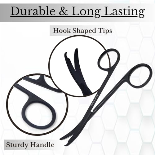 Small Scissors all Purpose, Sharp Mini Detail Craft Shears with Precision Angled One Hook Tip Design, Ideal for Thread Cutting, Sewing, Knitting, Embroidery, Stainless Steel Snips (Black - 4.5") - color: Black - 4.5"