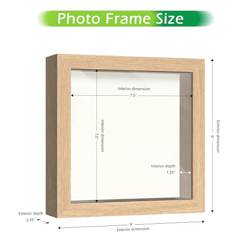 FrameWorks 8” x 8” Natural Oak Wooden Shadow Box Frame – Display Case with Soft Felt Back, Memory Box with Tempered Glass, Display Box with Elegant White Ball Push Pins, Wooden Flower Box - color: Natural Oak, size: 8"x8"