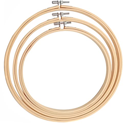 Cldamecy 3 Pieces Embroidery Hoops 7/8/10 inch,Round Bamboo Adjustable Frame Circle Ring Hoops for Embroidery,Cross Stitch,Ornament and Art Craft Sewing - style: 7/8/10 Inch
