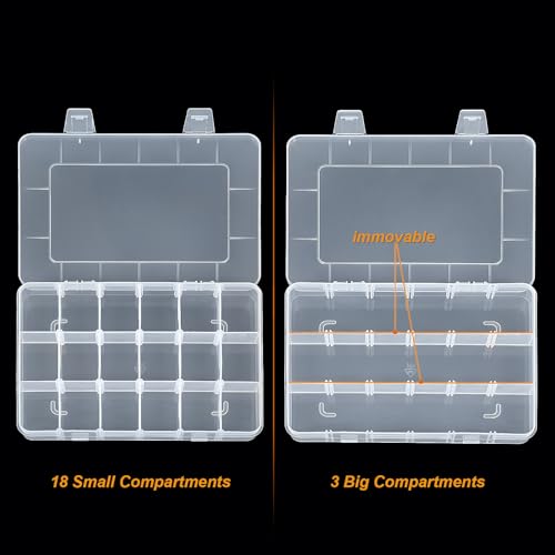 CGCG 3-Pack 18-Grid Clear Plastic Beads Organizer Box 7.9x5.8