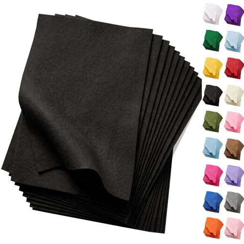 Soft Black Felt Fabric Sheets for Crafts 8 x 12 Inch 20 Pcs 1.6mm Thick - color: Black