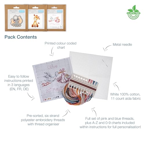 Trimits 3PK Cross Stitch Bundle – Counted Embroidery Kit, Beginner & All Level Starter Set, Complete with Instructions & Thread Children Wall Home DIY Décor –13x13cm– New Baby Boy & Girl Birth Sampler - style: New Baby Boy & Girl Birth Sampler