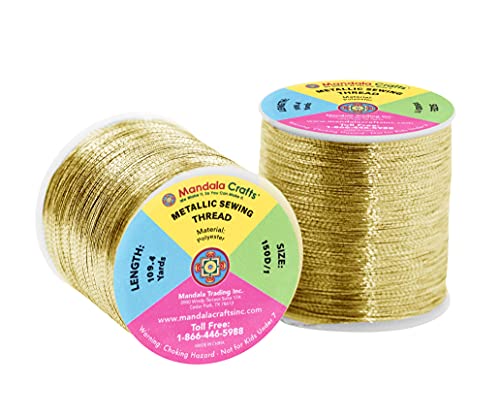 Mandala Crafts Metallic Gold Embroidery Floss for Sewing, 218 Yard Spools - color: Gold, size: 200M 218 Yards