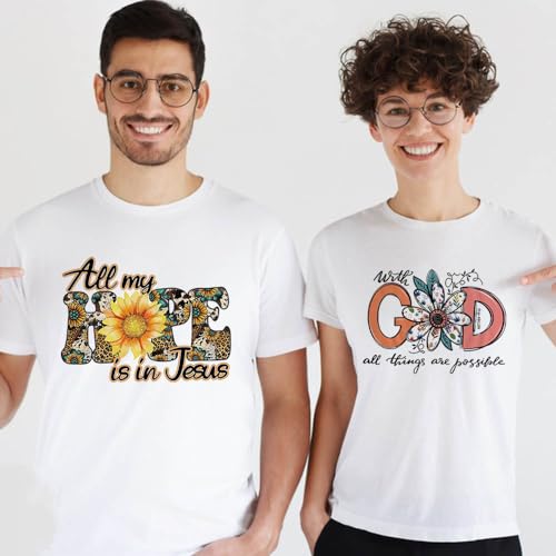 4 Packs God Iron on Transfer Stickers Jesus God Hope Heat Transfer Design Iron on Patches for T Shirt Christ Jesus Sunflower Pattern Iron on Vinyl Decals for Women Men Clothes Craft DIY Supplies - color: Jesus B