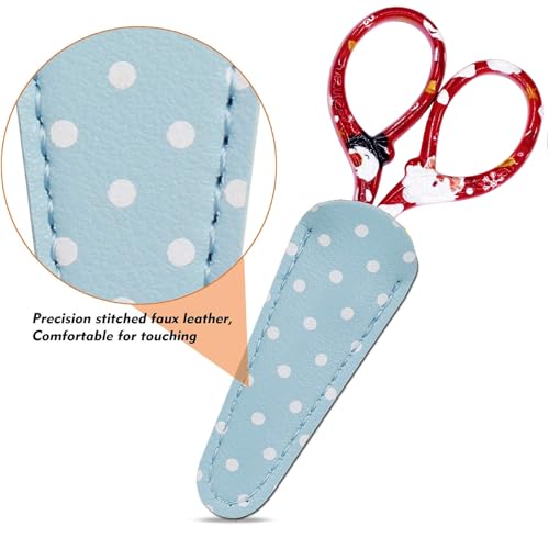 3.6 inch Sharp Embroidery Scissors Crochet with Leather Sheath for Knitting - color: Red Christmas