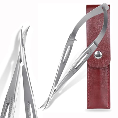 Cuticle Scissors, Professional Curved 15° Blade Stainless Steel, Ultra Sharp for Precision Nail Grooming, Eyebrow Shaping, and Sewing Thread Snips, with Travel Case