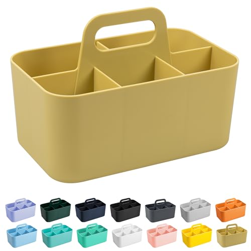 Tiawudi Multipurpose Caddy Organizer, Plastic Caddy with Handle, Stackable Desk Organizer for Stationery, Marker and Pencil, Office Supplies Organizer, Dorm Caddy - color: Mustard, size: Rectangle