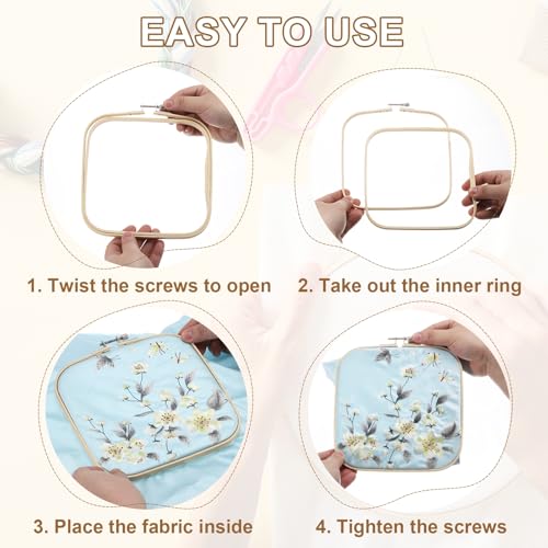 PATIKIL 2 Pieces 5.1" x 5.1" Square Embroidery Hoops, Adjustable Bamboo Cross Stitch Hoops Ring Embroidery Frame Punch Needle Hoop for Sewing, Needlework, DIY Sewing Craft Decoration - size: 5.1" x 5.1"