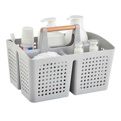 Portable Shower Caddy Basket with 3 Compartments and Handle, Light Gray - color: Light Gray