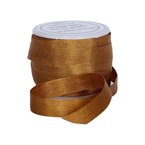 Threadart Golden Tan 7mm 100% Pure Silk Ribbon - Single Spool - color: Golden Tan, size: 7MM