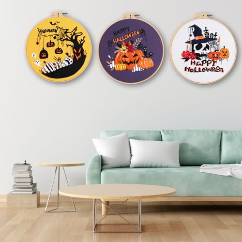 Ohcol 3 Sets Halloween Embroidery Kit,Needlepoint Kits for Adults with Clear Instructions - color: Halloween