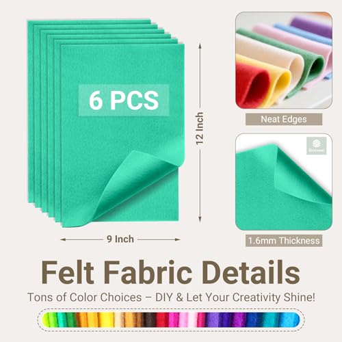 Aqua Green Soft Felt Sheets for Crafts, 9" x 12", 1.6mm Thick, 6 Pcs - color: Aqua Green