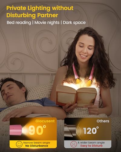 Glocusent Upgraded LED Neck Reading Light, Book Light for Reading in Bed - color: Light Pink, size: Slim-Medium