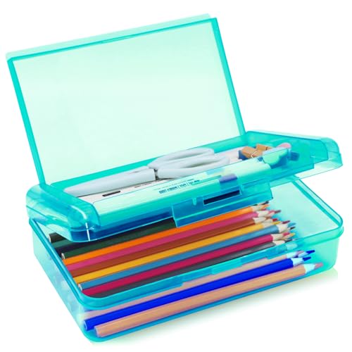 Double Layer Plastic Clear Hard Colored Pencil Box Case Pen Crayon Box - color: Light Green
