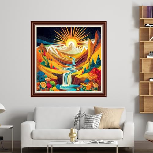Dimensean Counted Cross Stitch Kit for Beginners, 11CT Unprinted Cross-Stitch Kit Easy Patterns Needlepoint Kit Cross Stitching Embroidery Kit Supplies-Sunrise Mountains and Rivers 18x18 inch - color: Patterns11