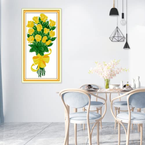 Cross Stitch Kits for Beginners DIY Crossstitching Preprinted Kits Pattern Needlepoint Embroidery Craft Kits 14CT 2 Strands-11×20.5 inch，Gift (Yellow) - color: 11×20.5 inch，Gift (yellow)