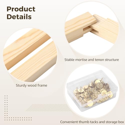 8 Pcs Needlepoint Stretcher Bars for Needlework - Including 6 in & 8 in Stretcher Bars, 40 Thumb Tacks, Storage Box and Tacks Remover, Wooden Canvas Stretcher Bars for Embroidery Needlework