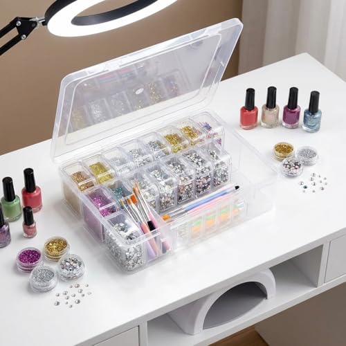 Bead Organizer Box,Mini Clear Plastic Storage Containers Boxes for Bracelet Making DIY Jewelry Craft Nail beads and smll items (white) - color: white