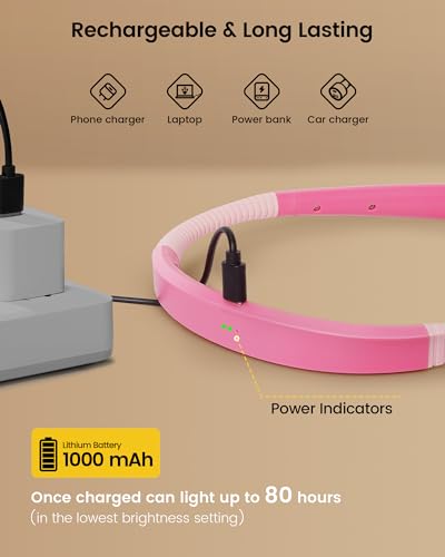 Glocusent Upgraded LED Neck Reading Light, Book Light for Reading in Bed - color: Light Pink, size: Slim-Medium
