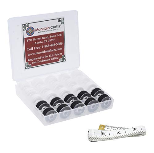Mandala Crafts Black White 15J SA156 Prefilled Bobbin Thread, 25 PCs - color: Black White, size: Size A 25 X 88 Yards