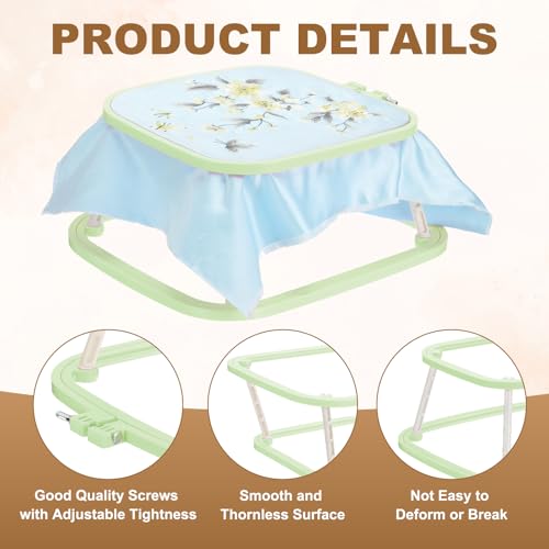 PATIKIL 9.4" x 8.7" Square Embroidery Hoop Stand, Adjustable ABS Plastic Cross Stitch Stand Hands-Free 2-Tier Embroidery Hoop Holder Punch Needle Frame for Sewing Arts Needlework, Green - color: Green, size: 9.4" x 8.7"