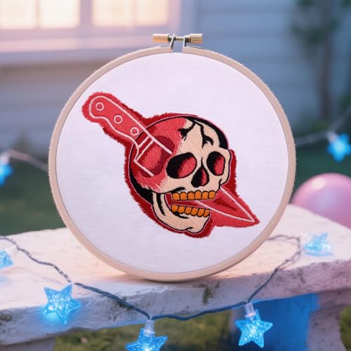 Halloween Punk Embroidery Kits for Beginners Adults, Blood Skull Embroidery Starter Kits, Halloween Cross Stitch Kits for Beginners Adults Hobbies for Women, Embroidery Fabric, Hoop and Video Tutorial - color: H2018