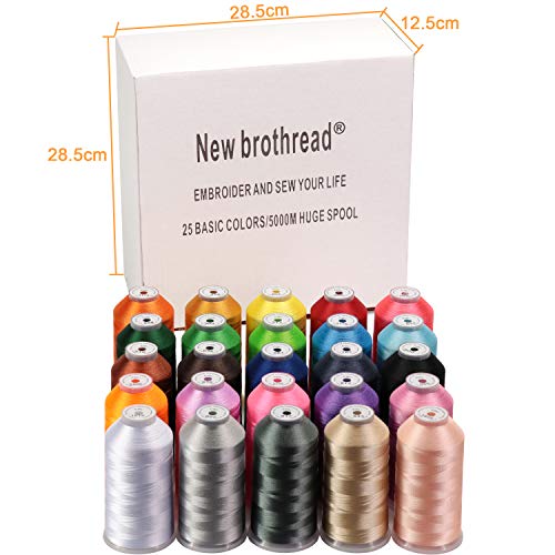 New brothread 25 Basic Color Huge Spool Polyester Embroidery Machine Thread - color: 25 Colors